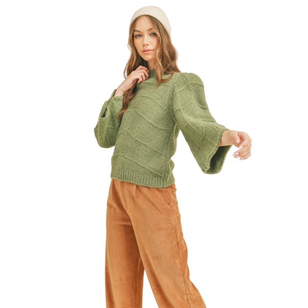 NWOT &Merci Scalloped Cropped Wide Sleeve Sweater - Picture 6 of 7
